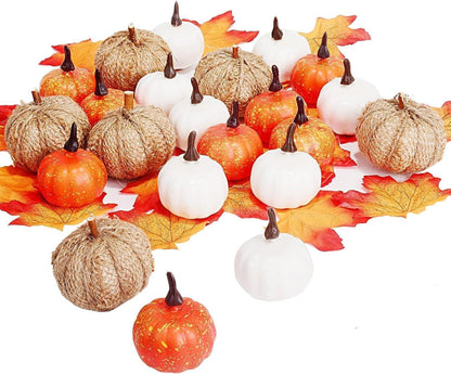 Künstliches Kürbis-Deko-Set, Mini-Kürbisse, Ahornblätter