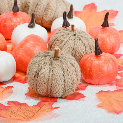 Künstliches Kürbis-Deko-Set, Mini-Kürbisse, Ahornblätter