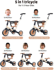 Kinderdreirad 5-in-1 Laufrad mit Schubstange und