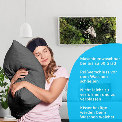2er Set Kissenbezug 40x40 cm Dunkelgrau - Gewaschene