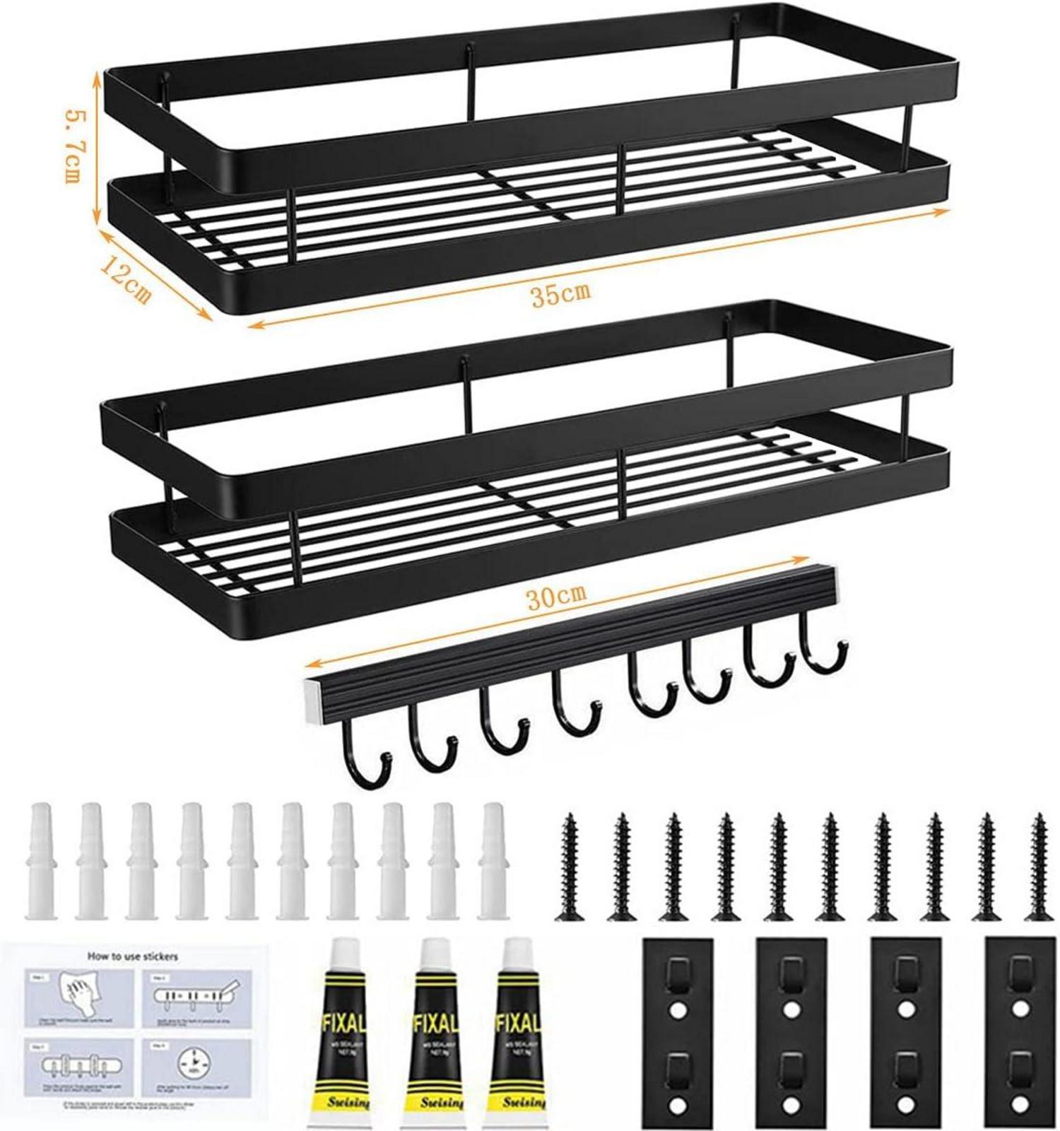 Gewürzregal Wand Edelstahl Schwarz 2er Set ohne Bohren 35 x