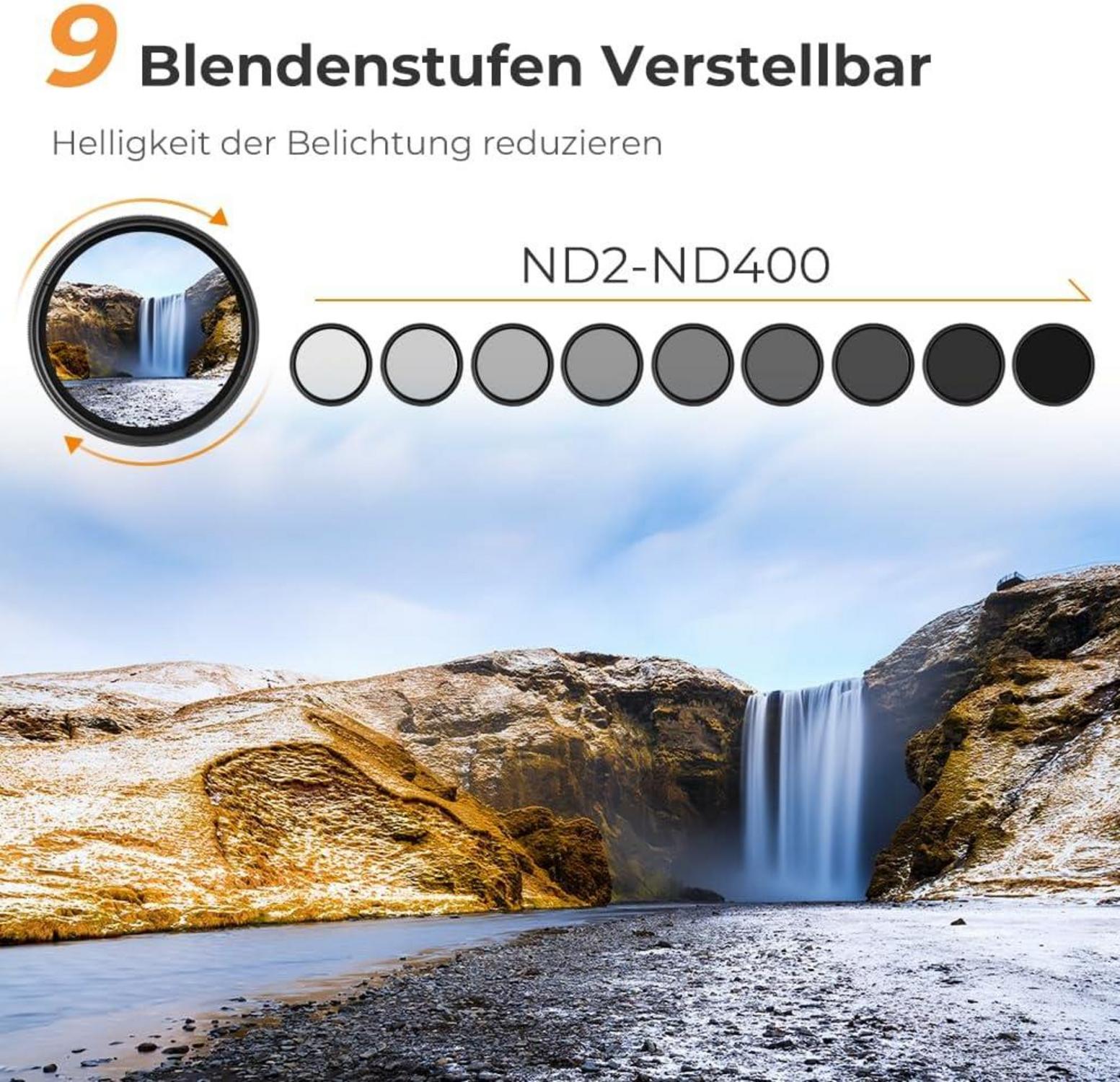 Variabler ND Filter ND2-ND400 Slim Neutral Graufilter 67mm