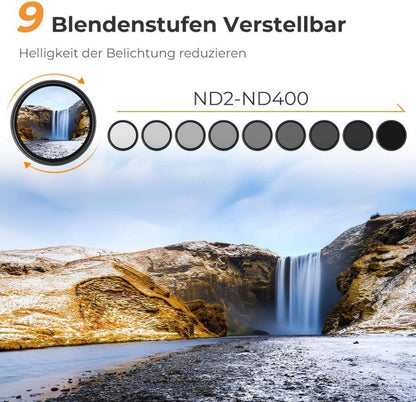 Variabler ND Filter ND2-ND400 Slim Neutral Graufilter 67mm