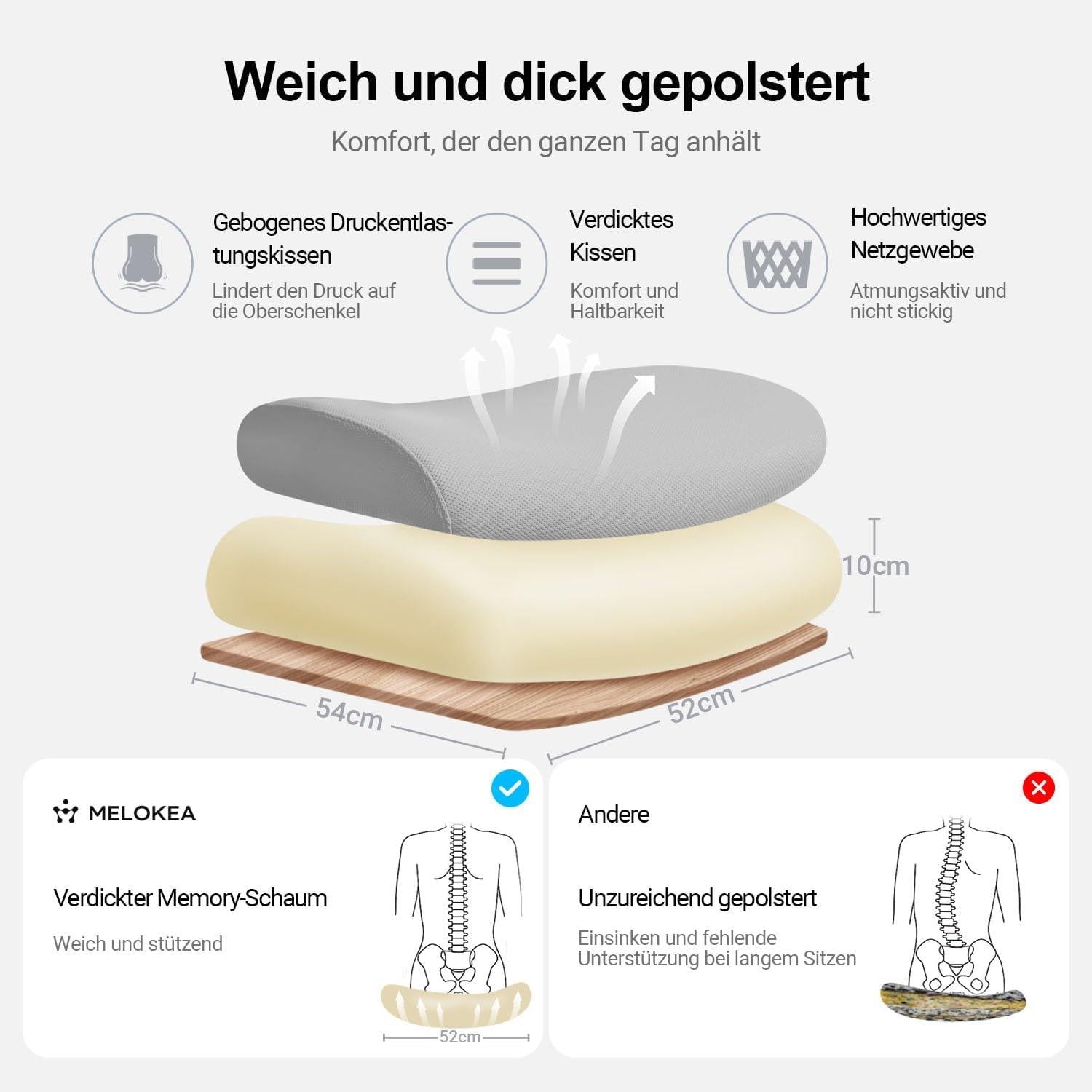 Bürostuhl Ergonomisch 200kg Kopfstütze Mesh Sitzkissen Wippfunktion