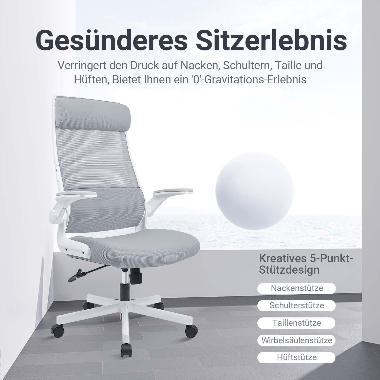 Bürostuhl Ergonomisch mit Kopfstütze, Schreibtischstuhl aus Mesh