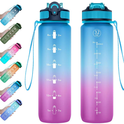 Sport-Wasserflasche mit Strohhalm und Zeitmarkierungen, auslaufsicher