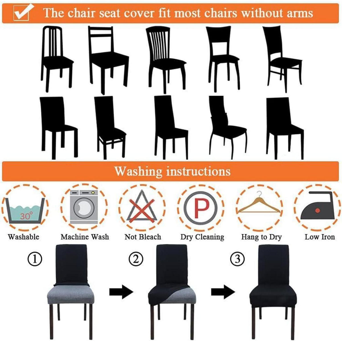 Esszimmer Stuhlhussen 4er Set – Abnehmbar & Elastisch Orange