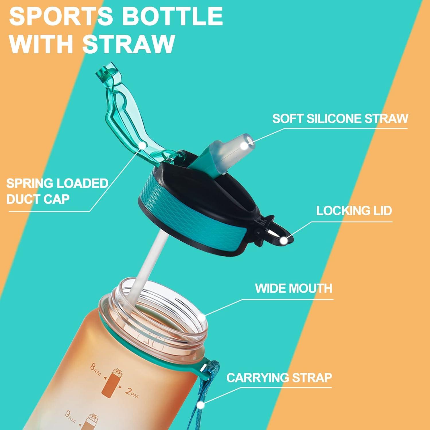 Sport-Wasserflasche 1L mit Strohhalm und