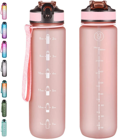 Sport-Wasserflasche mit Strohhalm und Zeitmarkierungen, BPA-frei