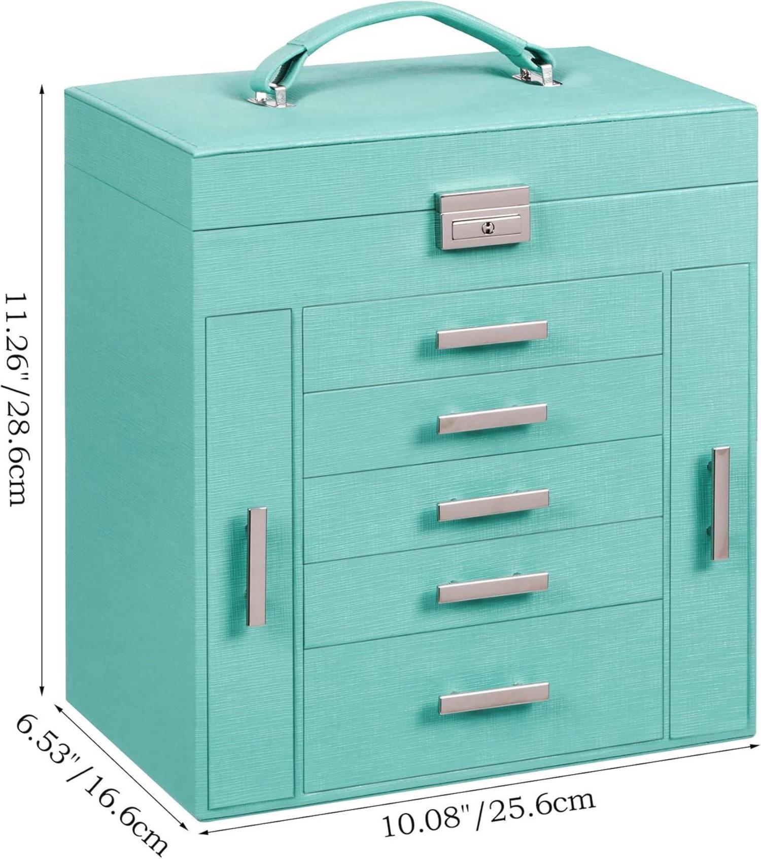 Schmuckkasten Damen 6-stufig 2 Schubladen Organizer Türkis JJB008Q
