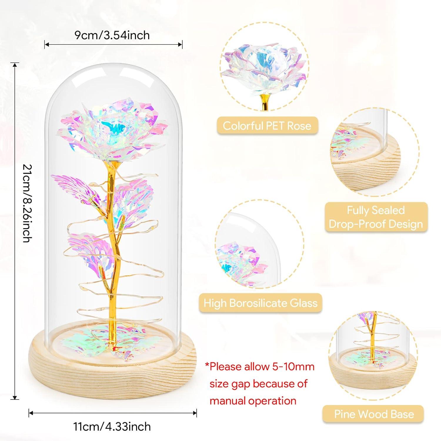 ADAZ Ewige Rose im Glas mit LED-Licht, Geschenk für Frauen