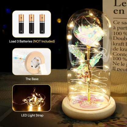 Ewige Rose im Glas mit LED-Licht, Geschenk für Frauen