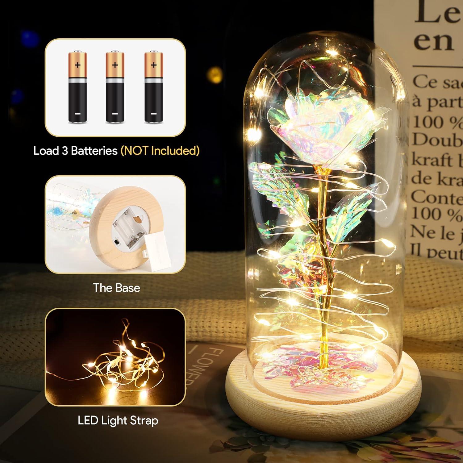 Ewige Rose im Glas mit LED-Licht, Geschenk für Frauen