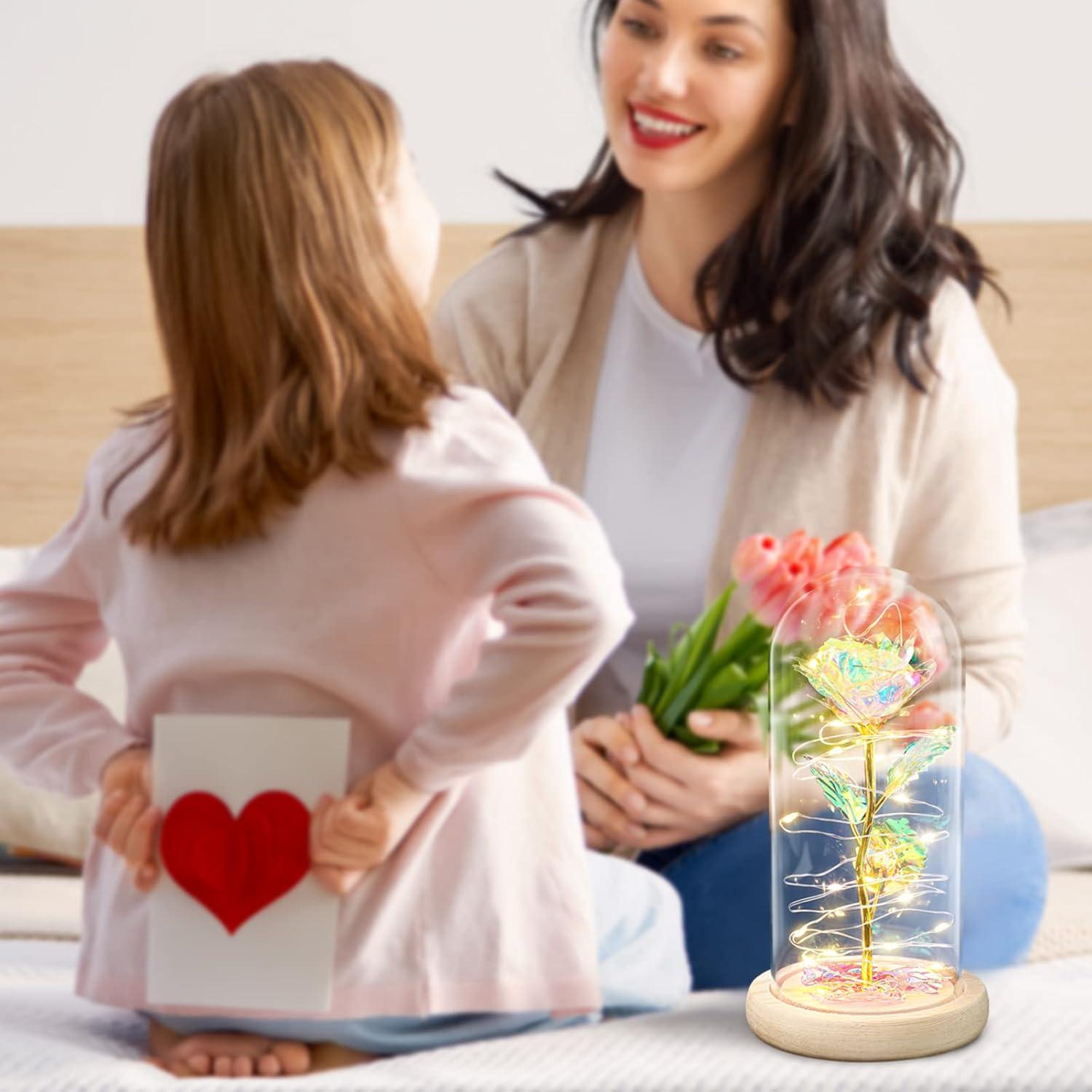 Ewige Rose im Glas mit LED-Licht, Geschenk für Frauen, Mutter, Freundin