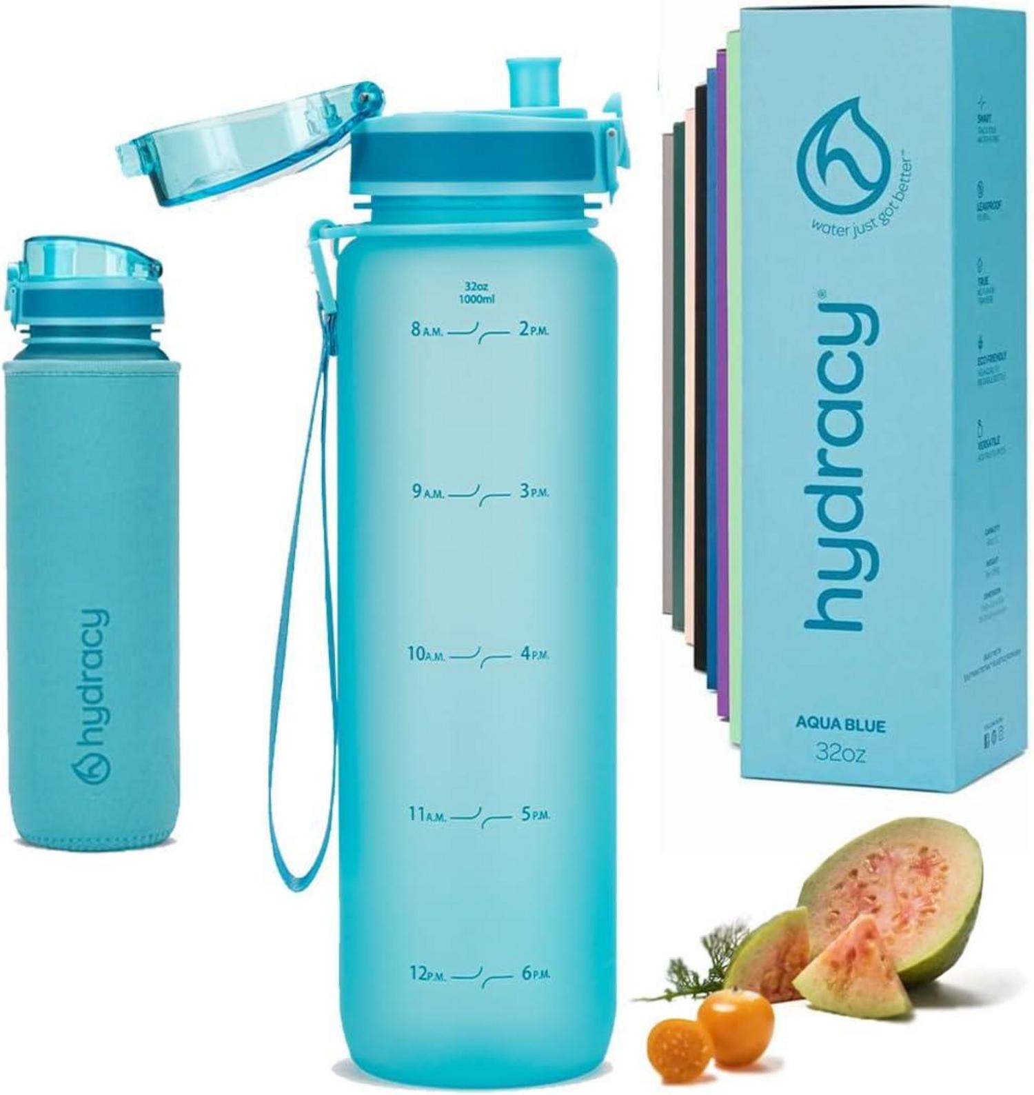Hydracy Trinkflasche mit Fruchteinsatz 1L BPA-frei Zeitmarkierung