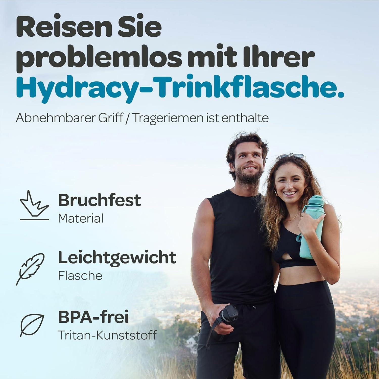 Hydracy Trinkflasche mit Fruchteinsatz 1L BPA-frei Zeitmarkierung