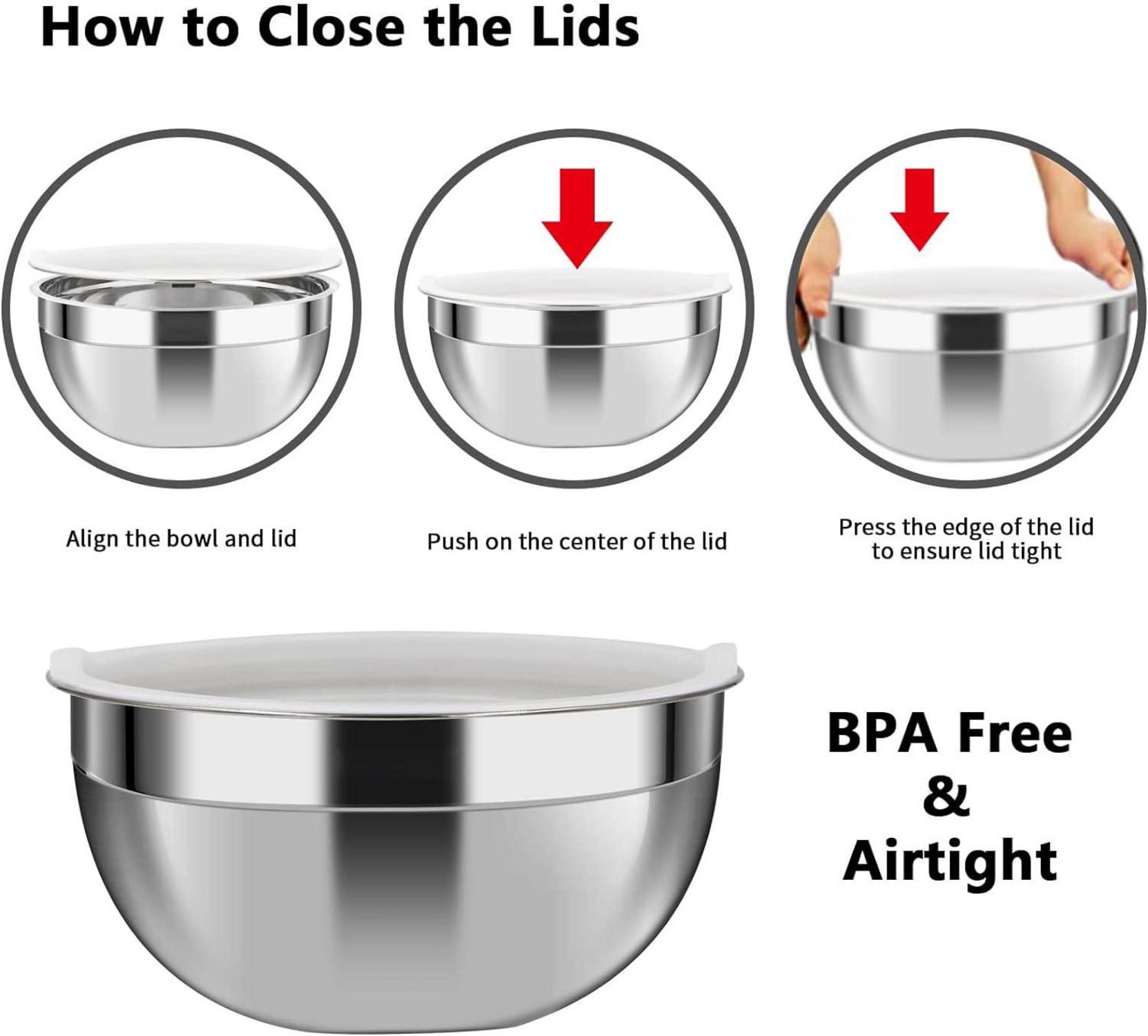 Edelstahl Schüssel Set 6er Deckel Salatschüsseln Rührschüsseln Metall