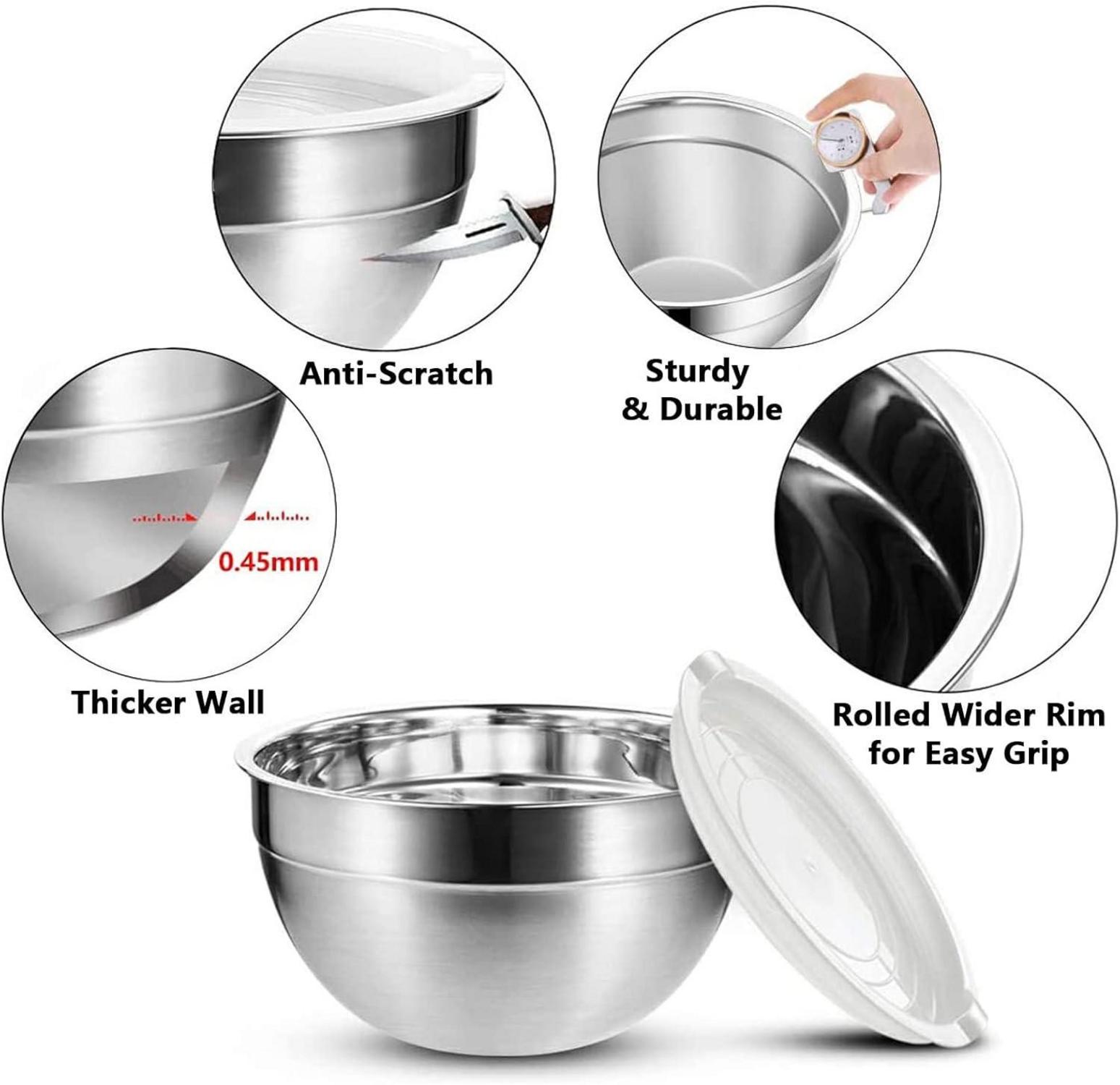 Edelstahl Salatschüssel 6er-Set mit Deckel, Rührschüsseln Küche, faltbar, spülmaschinenfest