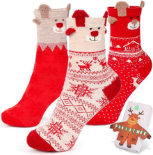 Weihnachtssocken 3er Set Damen Kuschelige Haussocken Rot Elch