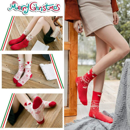 Weihnachtssocken 3er Set Damen Kuschelige Haussocken Rot Elch