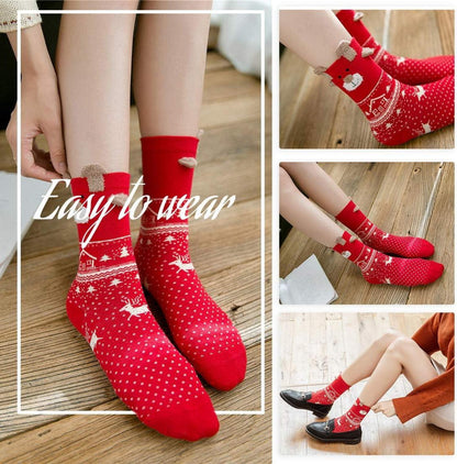 3er Set Weihnachtssocken Damen Kuschelige Haussocken Weihnachtsdeko Rot