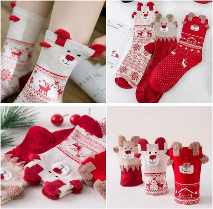 3er Set Weihnachtssocken Damen Kuschelige Haussocken Weihnachtsdeko Rot