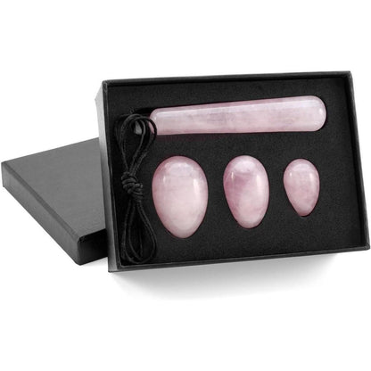 Rosenquarz Yoni Ei Set mit Massagestab für Damen Muskeln und