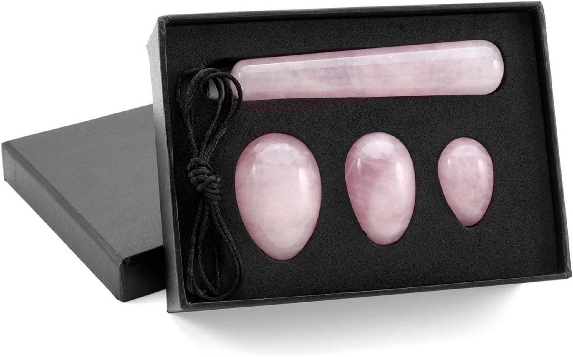GEHECRST Rosenquarz Yoni Ei Set Massagestab Stone 3 Größen