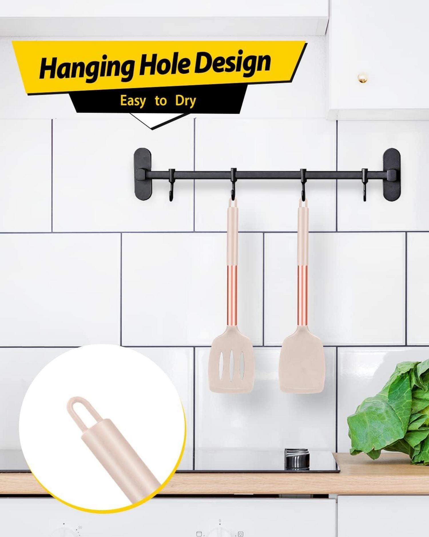 Silikon Pfannenwender Set hitzebeständig BPA-frei Roségold-Khaki