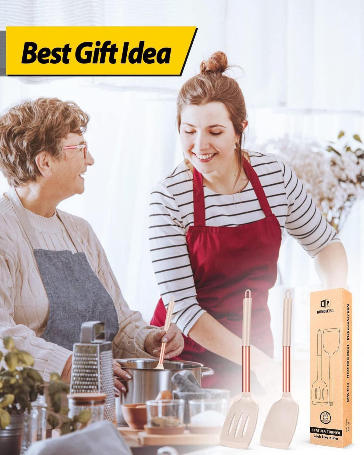Silikon Pfannenwender Antihaft hitzebeständig BPA-frei 2tlg. Set Rotgold Khaki