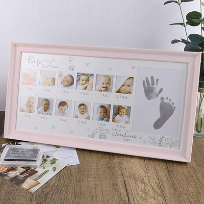 Baby Hand Fußabdruck Fotorahmen Stempelkissen Jubiläum Rosa