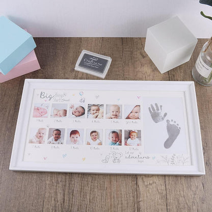 Baby Hand Fußabdruck Fotorahmen Stempelkissen Jubiläum Weiß