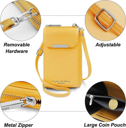 REETEE Handytasche Damen Umhängetasche PU Leder Gelb 6,5 Zoll