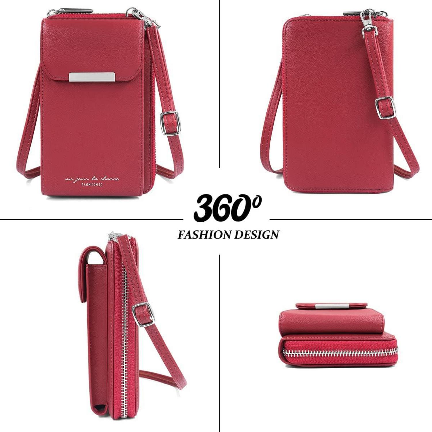 Umhängetasche Damen Handy Schultertasche Geldbörse PU Leder Crossbody Rot
