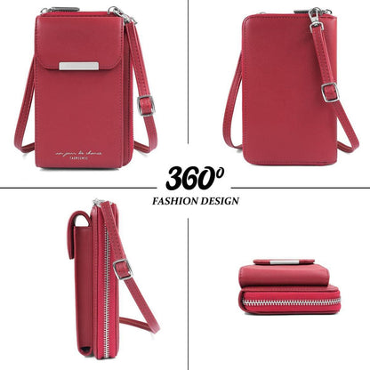Umhängetasche Damen Handy Schultertasche Geldbörse PU Leder Crossbody Rot