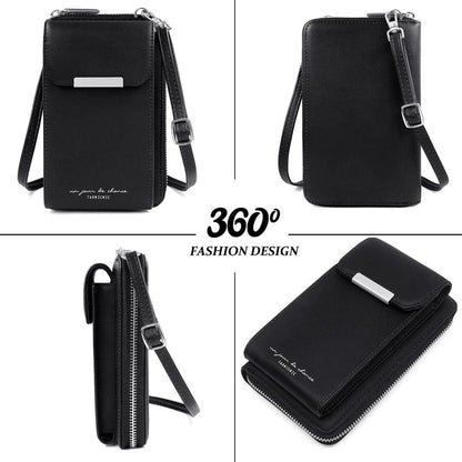 Damen Handytasche Umhängetasche Geldbörse Crossbody Schwarz