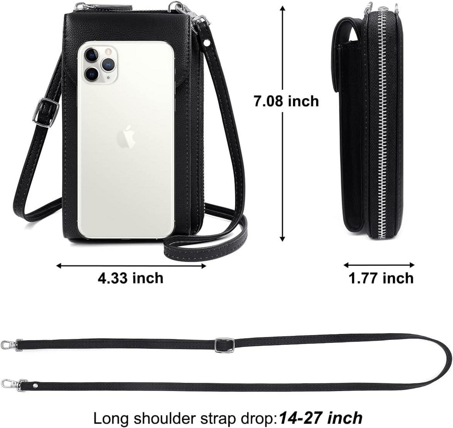 Handytasche Damen Umhängetasche Geldbörse PU Leder Crossbody Schwarz