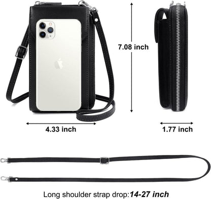 Handytasche Damen Umhängetasche Geldbörse PU Leder Crossbody Schwarz