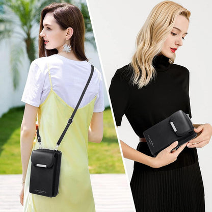 Damen Handytasche Umhängetasche Geldbörse Crossbody Schwarz