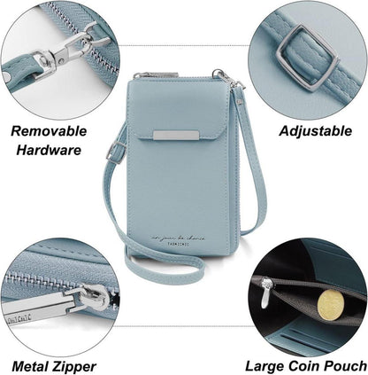Handytasche Damen Umhängetasche mit Geldbörse PU Leder Crossbody Tasche Blau