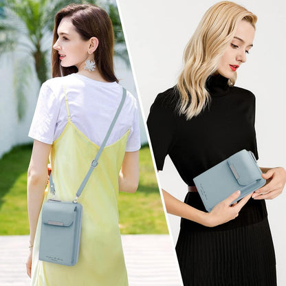 Handytasche Damen Umhängetasche Geldbörse PU Leder Crossbody Blau