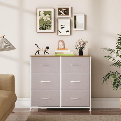 Kommode mit 6 Stoffschubladen – Grau, 30x80x71,5 cm