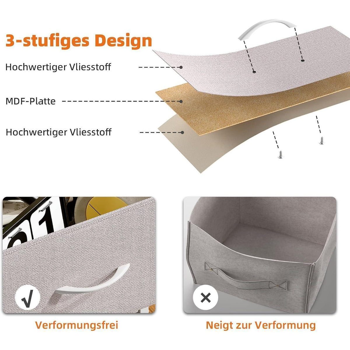 Kommode mit 6 Stoffschubladen – Grau, 30x80x71,5 cm