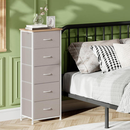 Somdot Kommode mit 5 Stoffschubladen – Aschgrau, 30x42x114,5 cm