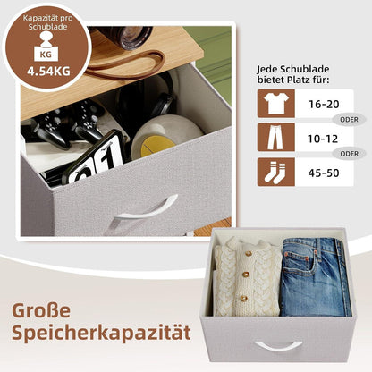 Somdot Kommode mit 5 Stoffschubladen – Aschgrau, 30x42x114,5 cm