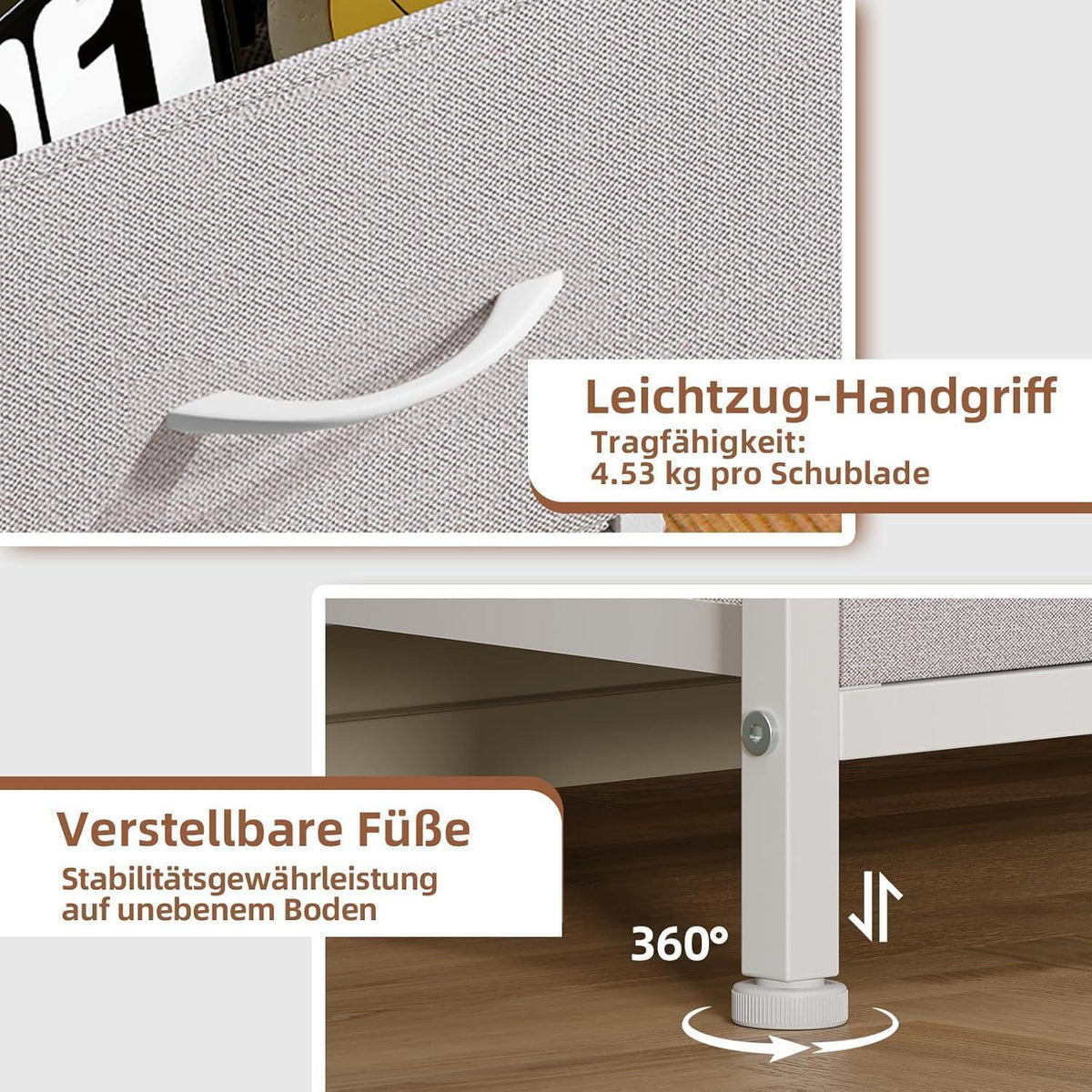 Somdot Kommode mit 5 Stoffschubladen – Aschgrau, 30x42x114,5 cm