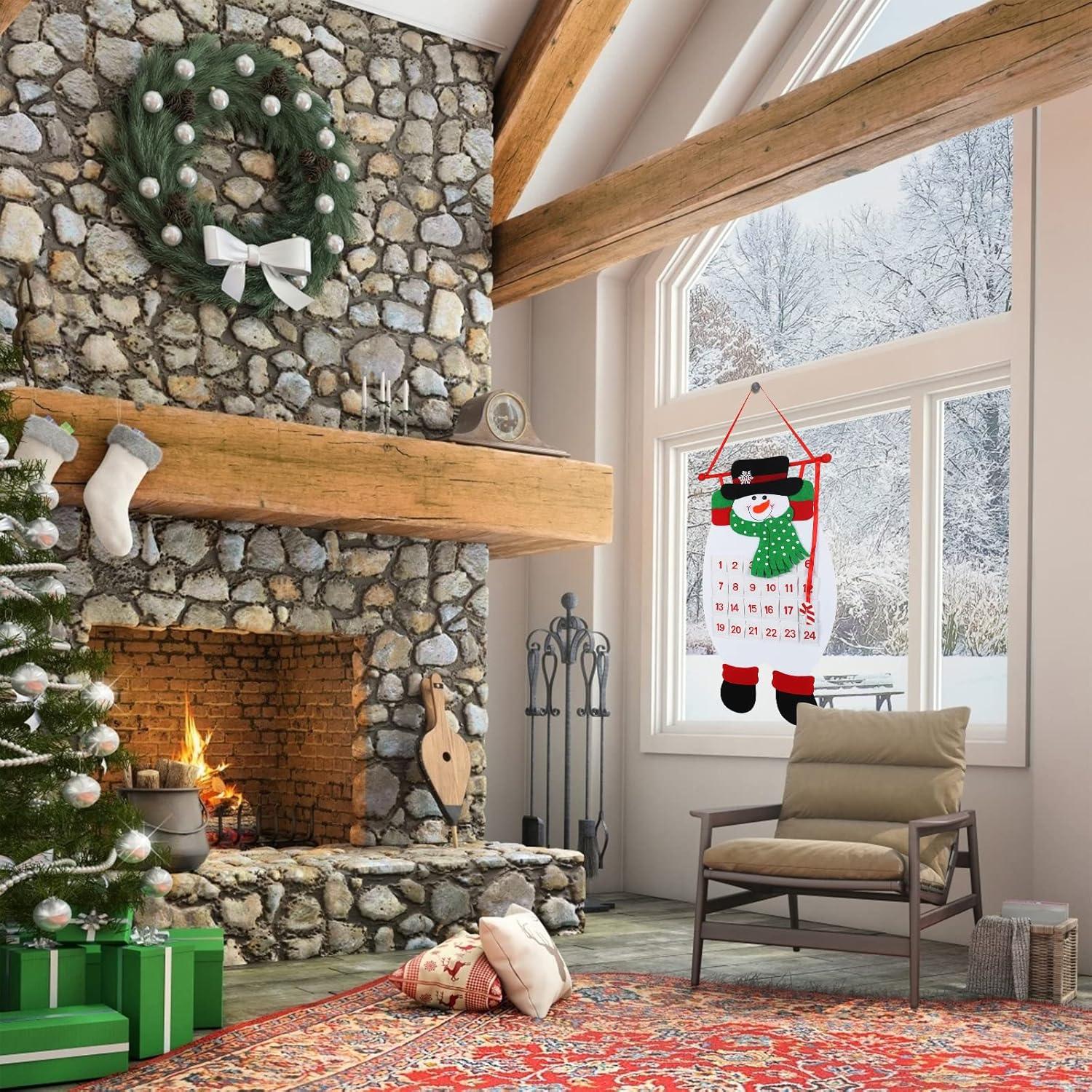 Weihnachtskalender 2024 mit 24 Stofftüten Schneemann Design