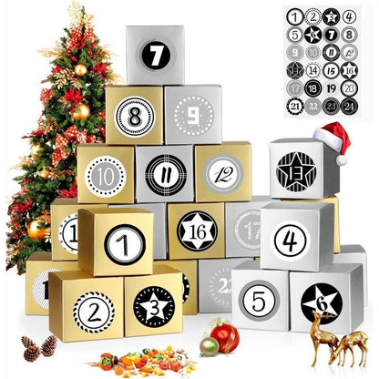 Adventskalender zum Befüllen 24 Schachteln Gold Silber mit