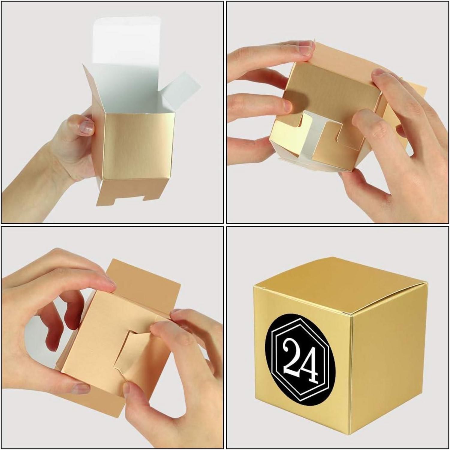 Adventskalender Boxen Gold Silber 24 Schachteln DIY Befüllen Zahlenaufklebern