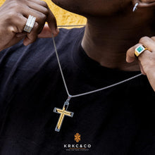 Anhänger Kette 18K Gold/Weißgold plattiert Kreuz Blitz